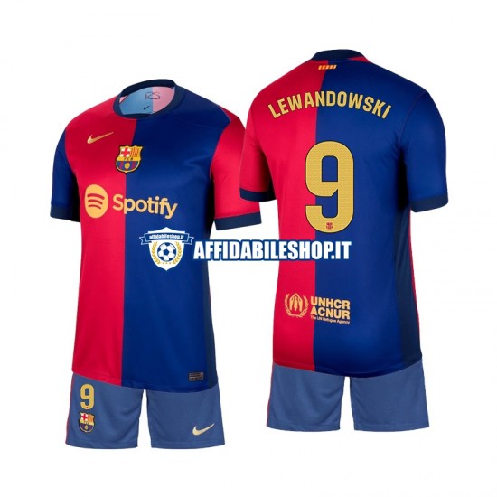 Maglia FC Barcelona Lewandowski 9 2024-2025 Bambino 3-13 anni Manica Corta, Gara Home