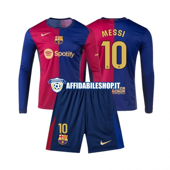 Maglia FC Barcelona Lionel Messi 10 2024-2025 Bambino 3-13 anni Manica Lunga, Gara Home