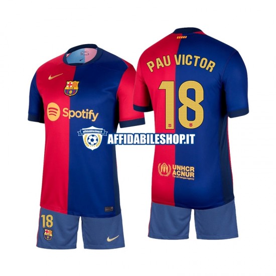 Maglia FC Barcelona Pau Victor 18 2024-2025 Bambino 3-13 anni Manica Corta, Gara Home