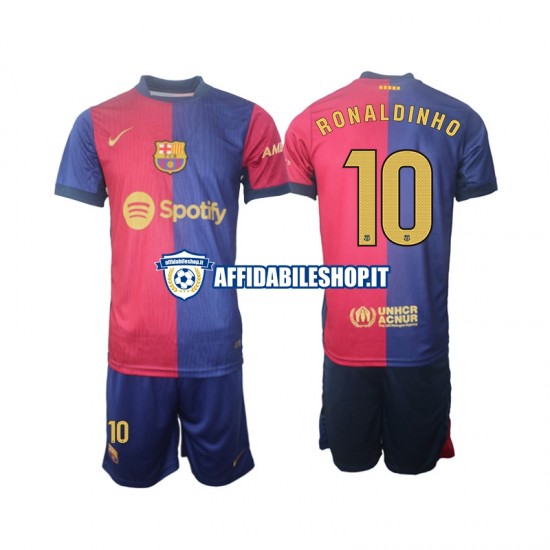 Maglia FC Barcelona Ronaldinho 10 2024-2025 Bambino 3-13 anni Manica Lunga, Gara Home