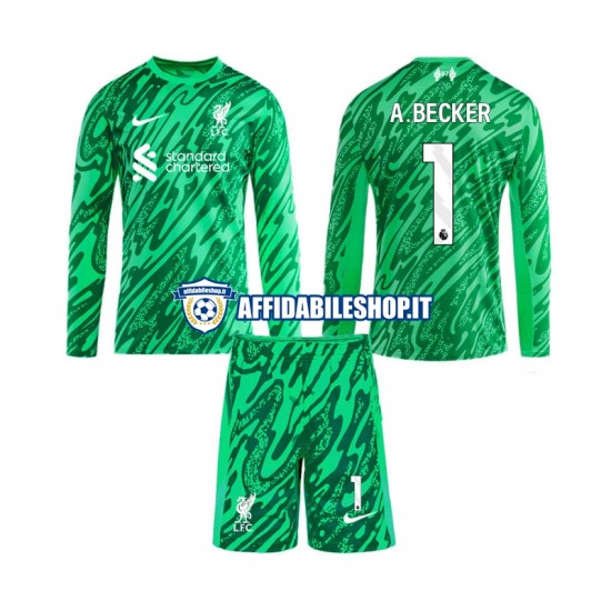 Maglia Liverpool Portiere Alisson Becker 1 2024-2025 Bambino 3-13 anni Manica Lunga, Gara Away