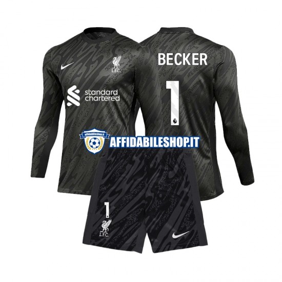 Maglia Liverpool Portiere Alisson Becker 1 2024-2025 Bambino 3-13 anni Manica Lunga, Gara Home