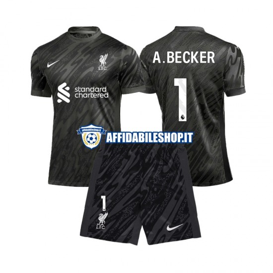 Maglia Liverpool Portiere Alisson Becker 1 2024-2025 Bambino 3-13 anni Manica Corta, Gara Home