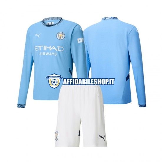 Maglia Manchester City 2024-2025 Bambino 3-13 anni Manica Lunga, Gara Home