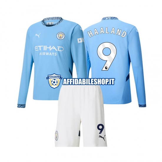 Maglia Manchester City Erling Haaland 9 2024-2025 Bambino 3-13 anni Manica Lunga, Gara Home