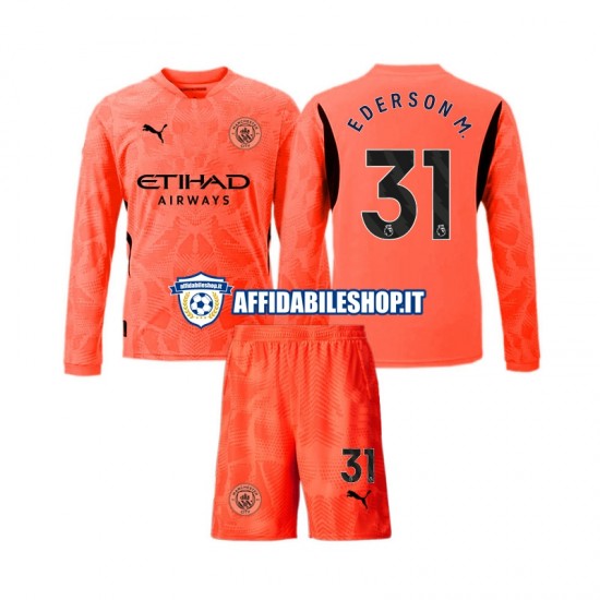 Maglia Manchester City Portiere Ederson Moraes 31 2024-2025 Bambino 3-13 anni Manica Lunga, Gara Away