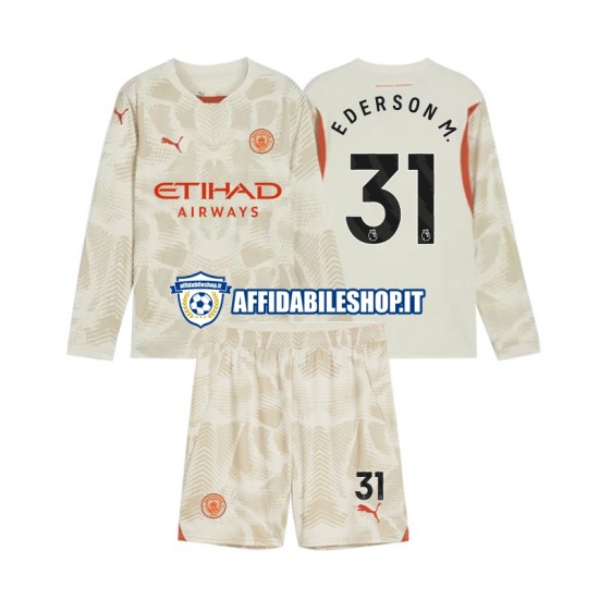 Maglia Manchester City Portiere Ederson Moraes 31 2024-2025 Bambino 3-13 anni Manica Lunga, Gara Terza