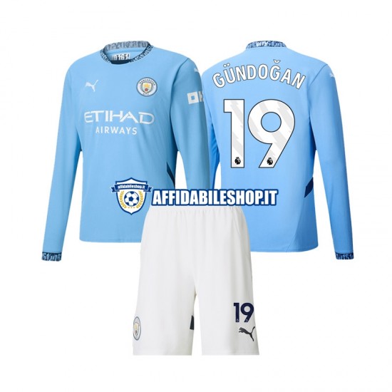 Maglia Manchester City Gundogan 19 2024-2025 Bambino 3-13 anni Manica Lunga, Gara Home