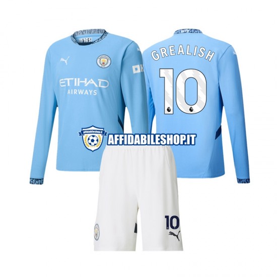 Maglia Manchester City Jack Grealish 10 2024-2025 Bambino 3-13 anni Manica Lunga, Gara Home