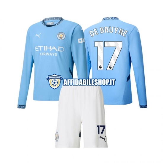 Maglia Manchester City Kevin De Bruyne 17 2024-2025 Bambino 3-13 anni Manica Lunga, Gara Home