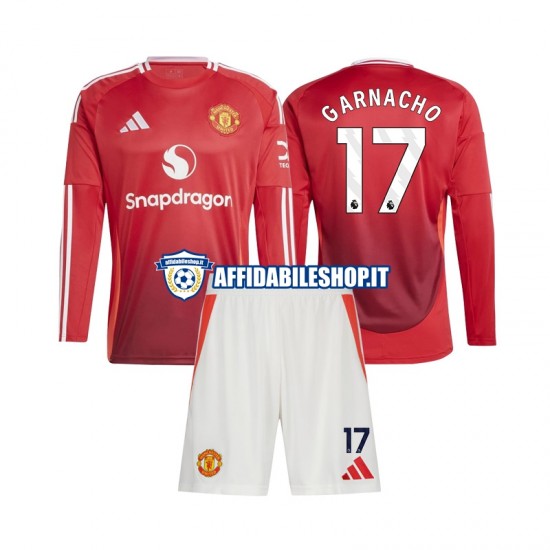 Maglia Manchester United Alejandro Garnacho 17 2024-2025 Bambino 3-13 anni Manica Lunga, Gara Home