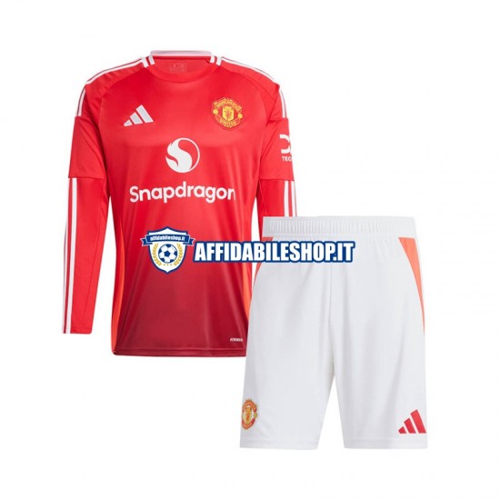 Maglia Manchester United 2024-2025 Bambino 3-13 anni Manica Lunga, Gara Home