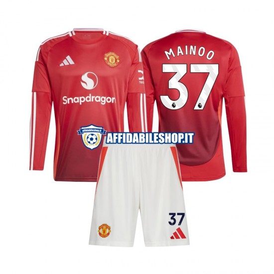 Maglia Manchester United Kobbie Mainoo 37 2024-2025 Bambino 3-13 anni Manica Lunga, Gara Home