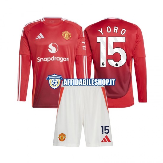 Maglia Manchester United Leny Yoro 15 2024-2025 Bambino 3-13 anni Manica Lunga, Gara Home