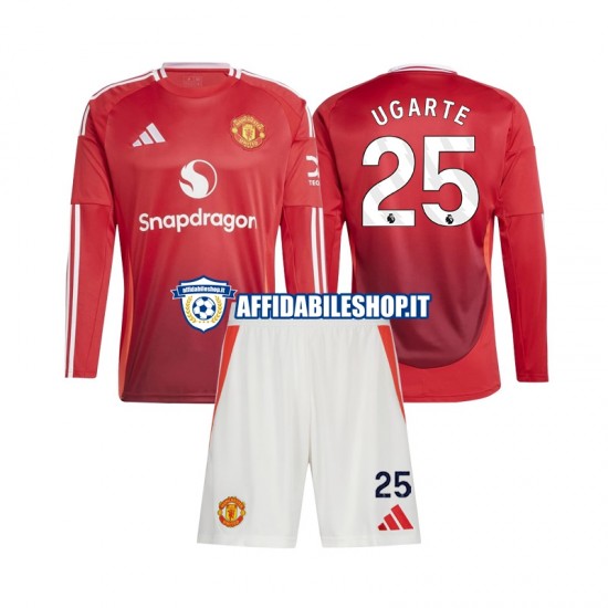 Maglia Manchester United Manuel Ugarte 25 2024-2025 Bambino 3-13 anni Manica Lunga, Gara Home