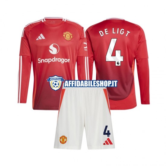 Maglia Manchester United Matthijs de Ligt 4 2024-2025 Bambino 3-13 anni Manica Lunga, Gara Home