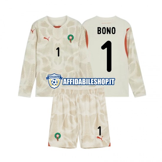 Maglia Marocco Portiere Yassine Bounou 1 2024 Bambino 3-13 anni Manica Lunga, Gara Away