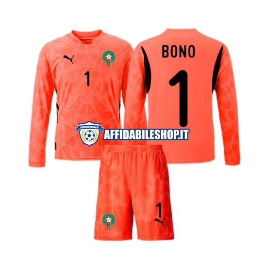 Maglia Marocco Portiere Yassine Bounou 1 2024 Bambino 3-13 anni Manica Lunga, Gara Home