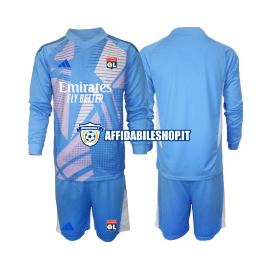 Maglia Olympique Lyonnais Portiere Blu 2024-2025 Bambino 3-13 anni Manica Lunga, Gara Terza