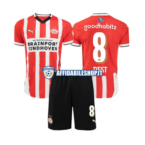 Maglia PSV Eindhoven Sergino Dest 8 2024-2025 Bambino 3-13 anni Manica Corta, Gara Home