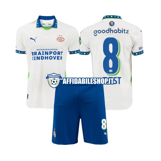 Maglia PSV Eindhoven Sergino Dest 8 2024-2025 Bambino 3-13 anni Manica Corta, Gara Terza