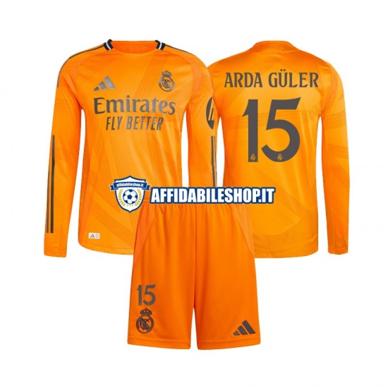 Maglia Real Madrid Arda Guler 15 2024-2025 Bambino 3-13 anni Manica Lunga, Gara Away