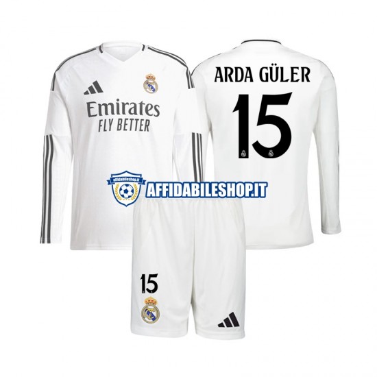 Maglia Real Madrid Arda Guler 15 2024-2025 Bambino 3-13 anni Manica Lunga, Gara Home