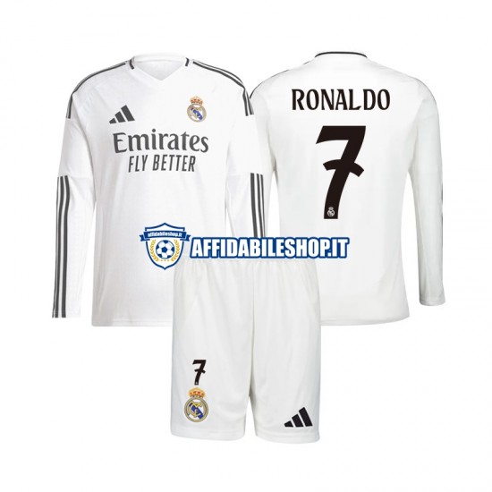 Maglia Real Madrid Cristiano Ronaldo 7 2024-2025 Bambino 3-13 anni Manica Lunga, Gara Home