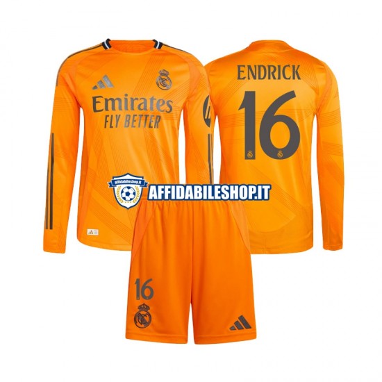 Maglia Real Madrid Endrick 16 2024-2025 Bambino 3-13 anni Manica Lunga, Gara Away