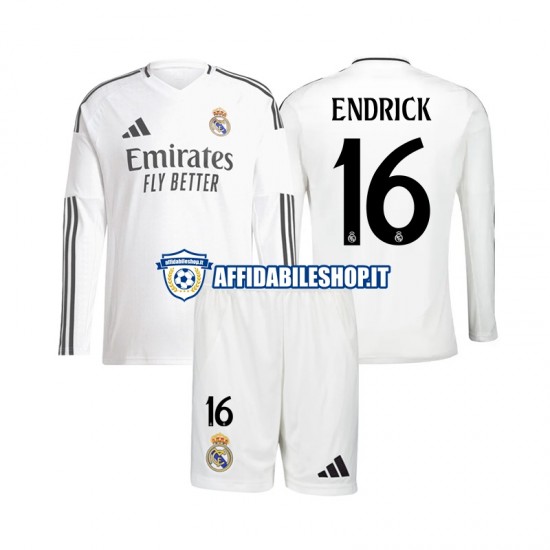 Maglia Real Madrid Endrick 16 2024-2025 Bambino 3-13 anni Manica Lunga, Gara Home