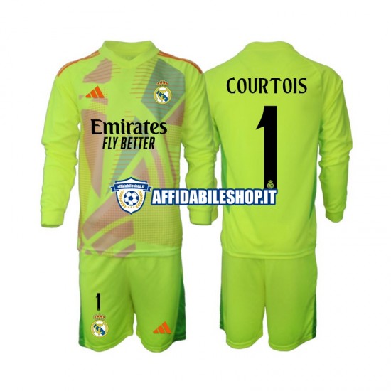 Maglia Real Madrid Portiere COURTOIS 1 2024-2025 Bambino 3-13 anni Manica Lunga, Gara Quarto