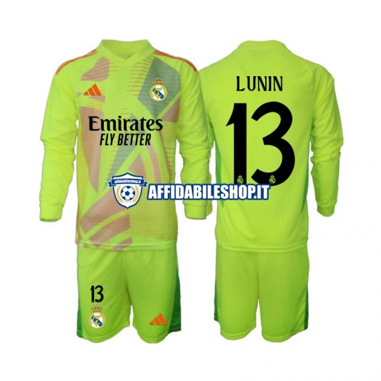 Maglia Real Madrid Portiere Lunin 13 2024-2025 Bambino 3-13 anni Manica Lunga, Gara Quarto