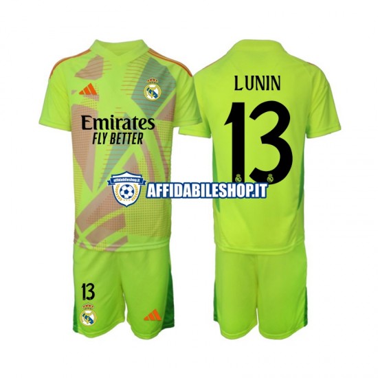 Maglia Real Madrid Portiere Lunin 13 2024-2025 Bambino 3-13 anni Manica Corta, Gara Quarto