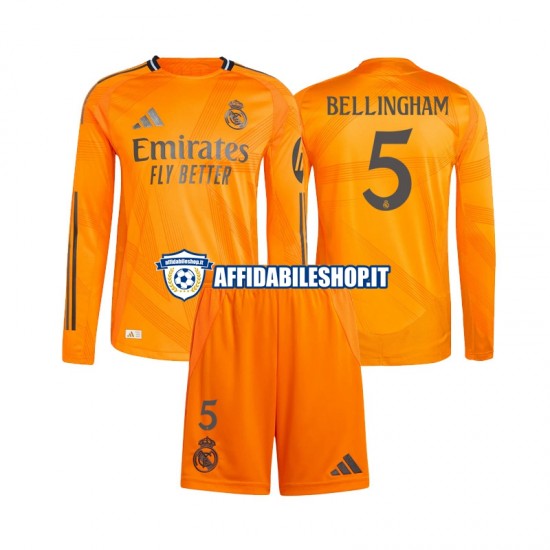 Maglia Real Madrid Jude Bellingham 5 2024-2025 Bambino 3-13 anni Manica Lunga, Gara Away