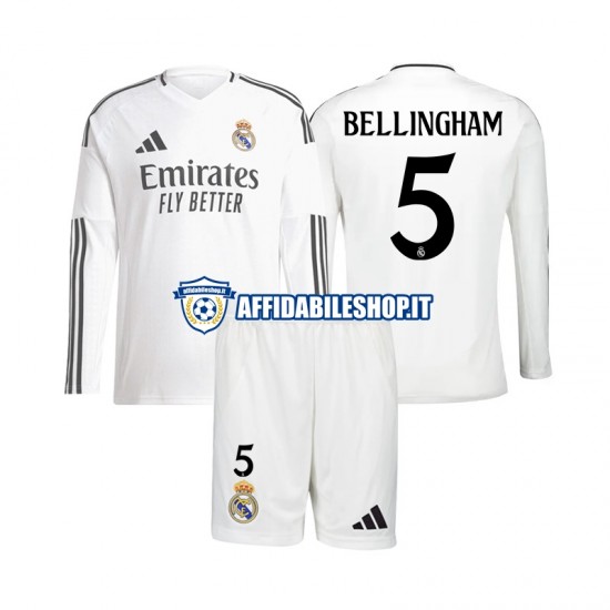 Maglia Real Madrid Jude Bellingham 5 2024-2025 Bambino 3-13 anni Manica Lunga, Gara Home