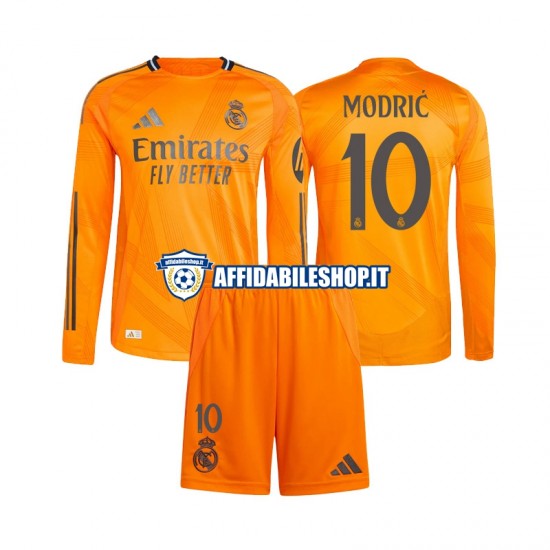 Maglia Real Madrid Modrić Luka 10 2024-2025 Bambino 3-13 anni Manica Lunga, Gara Away