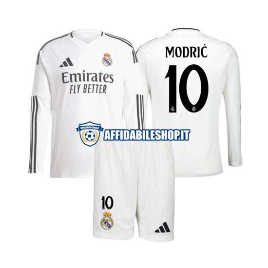 Maglia Real Madrid Modrić Luka 10 2024-2025 Bambino 3-13 anni Manica Lunga, Gara Home