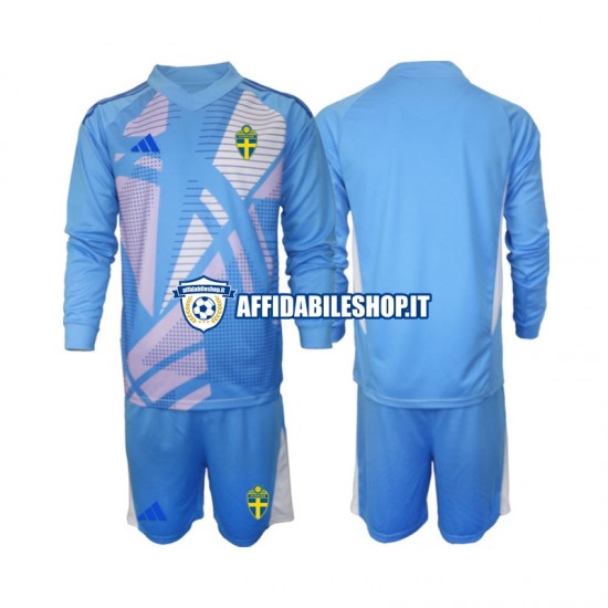 Maglia Svezia Portiere Blu 2024 Bambino 3-13 anni Manica Lunga, Gara Away